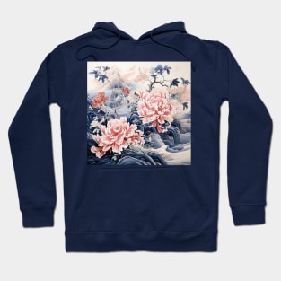Pink and Blue Chinoiserie Style Peonies Hoodie